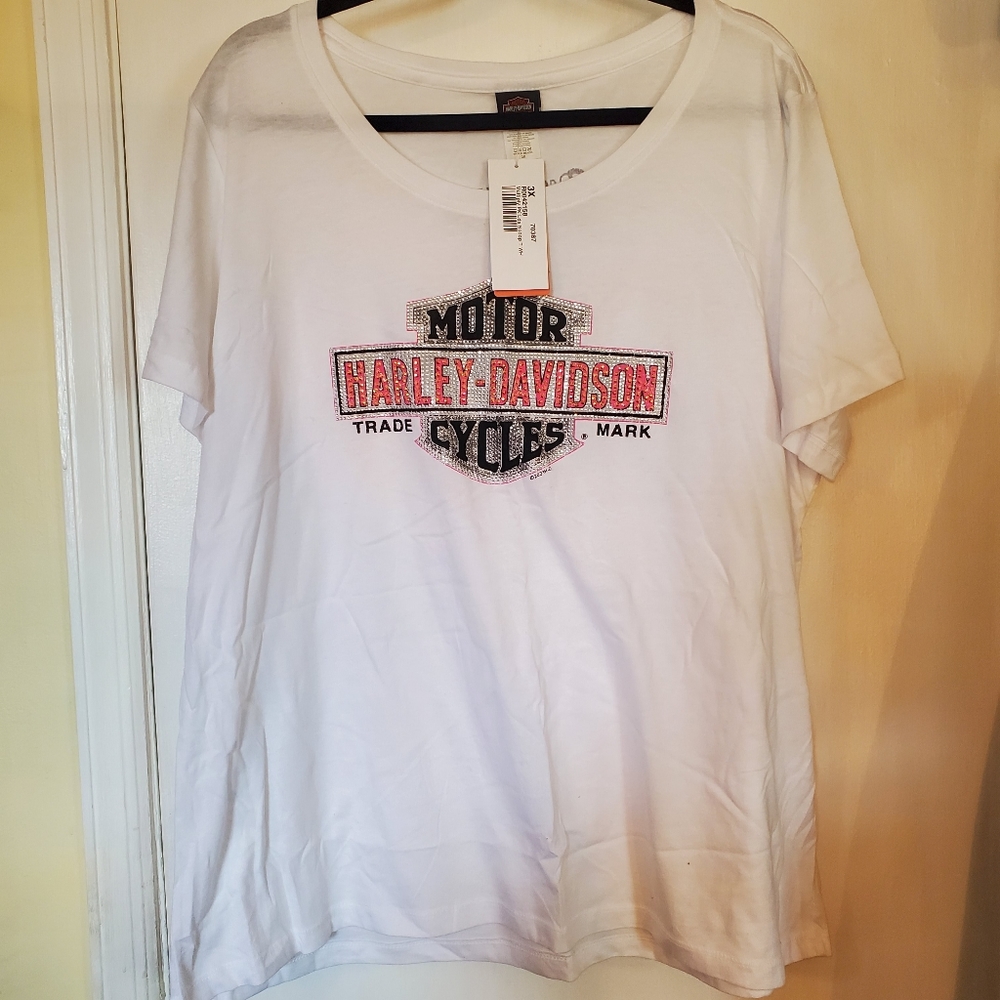 NWT Harley-Davidson 3x white jeweled logo tee shirt